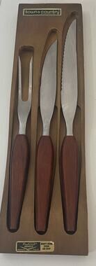 Vintage MCM Town & Country Washington Forge Fleetwood Teak Carving Knife Fork